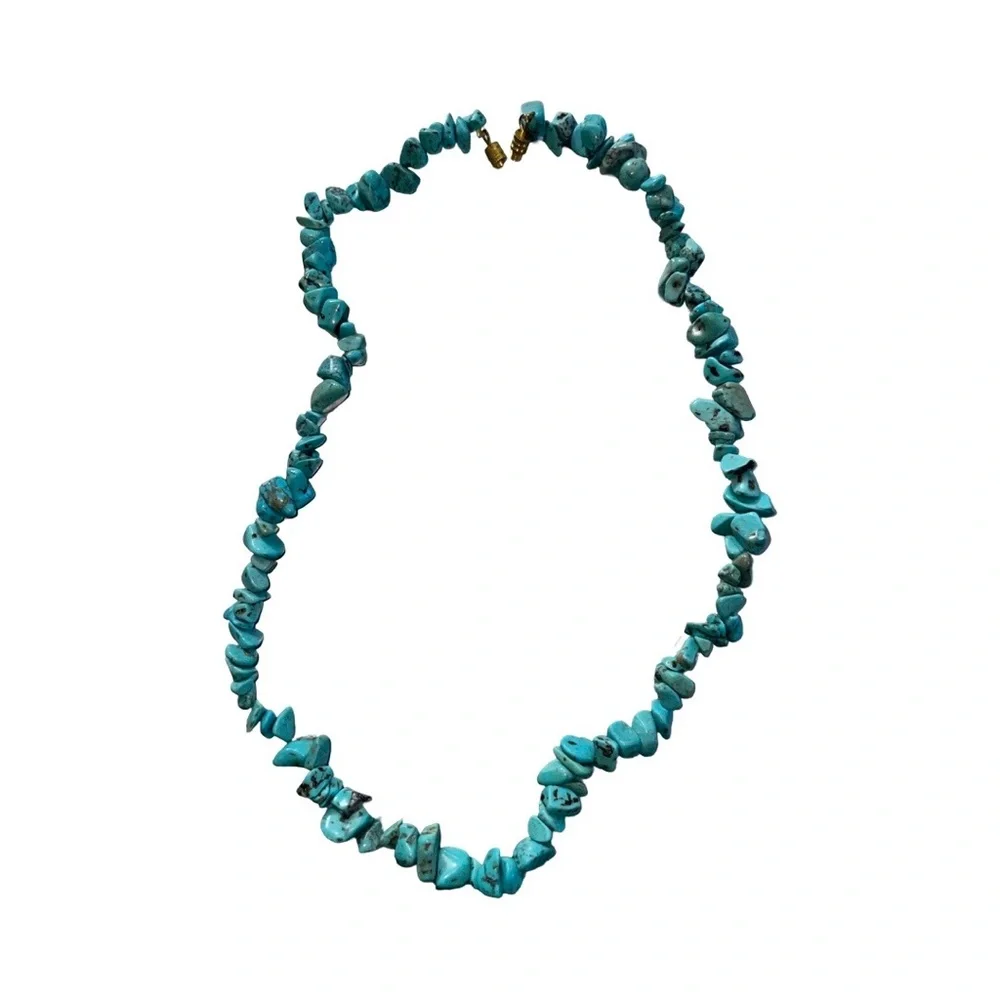 Natural Turquoise Chip Beaded Necklace - Picture 3 of 5